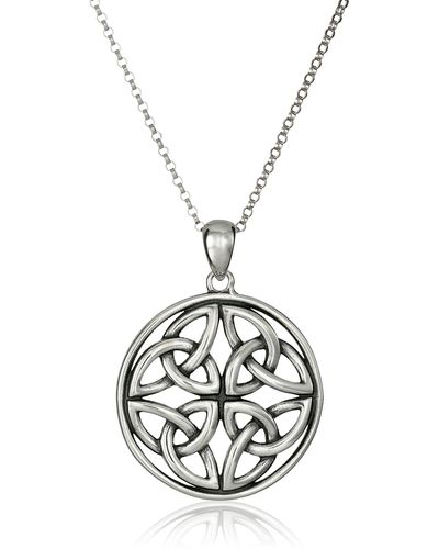 Amazon Essentials Sterling Silver Celtic Triquetra Trinity Knot Medallion Pendant Necklace - White