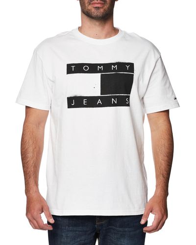 Tommy Hilfiger Uomo T-Shirt Classica con Bandiera Spray - Bianco