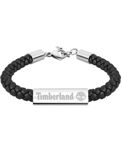Timberland BAXTER LAKE Armband aus Edelstahl Silber und Leder Schwarz - Mettallic