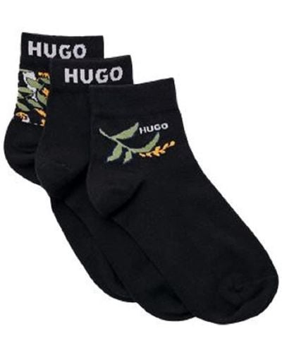 HUGO Three Pack Cotton Mix Ankle Socks - Black