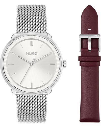 HUGO Boss Watch 1520023#fluid Analog Stainless Steel Strap Leather Strap For - White