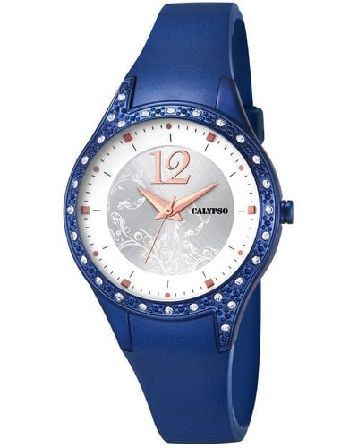 Calypso St. Barth Quartz Watch With Silver Dial Analogue Display And Blue Plastic Strap K5660/5