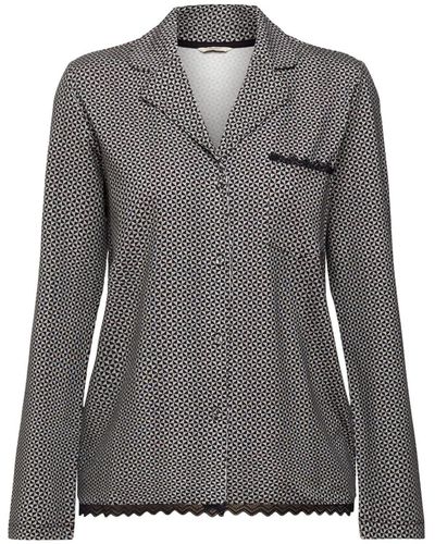 Esprit Printed Cotton Lace Sus S.shirt_a_l Pyjama Top - Grey