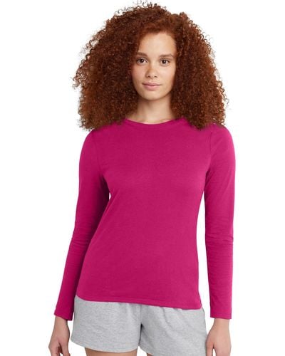 Hanes Originals Long Sleeve Cotton T-shirt - Pink