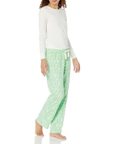 Amazon Essentials Ensemble Pantalon de Pyjama et Chemise en Flanelle à ches Longues boutonnés sur Le Devant - Vert