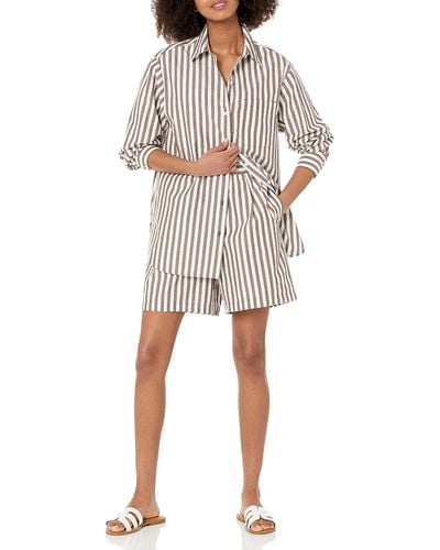 The Drop , camicia lunga Kendra, da donna, vestibilità ampia, a righe color chicco di caffè, 5XL Plus, taglia forte - Neutro