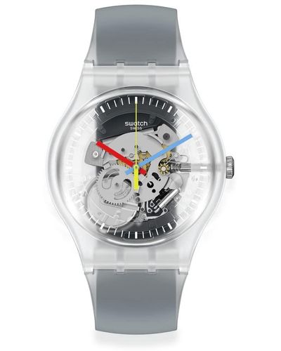 Swatch Clearly Black Striped Watch - Gray