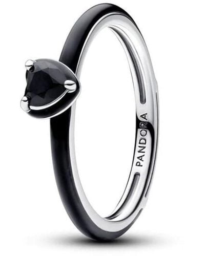 PANDORA Me Heart Sterling Silver Ring With Black Crystal And Black Enamel