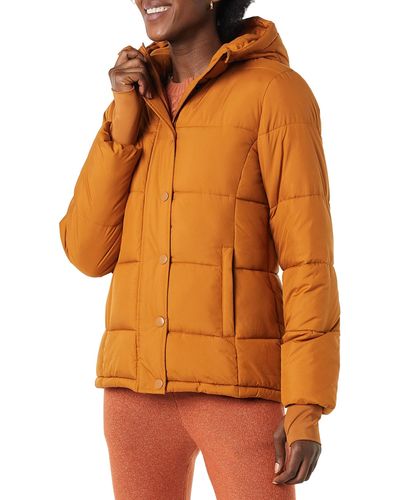 Amazon Essentials Heavyweight Long-sleeve Hooded Puffer Coat - Orange
