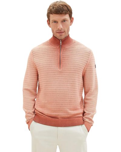 Tom Tailor 1038204 Washed Look Troyer Strickpullover aus Baumwolle - Pink