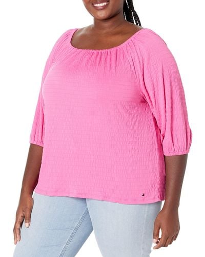 Tommy Hilfiger Womens Sportswear Peasant Top T Shirt - Pink