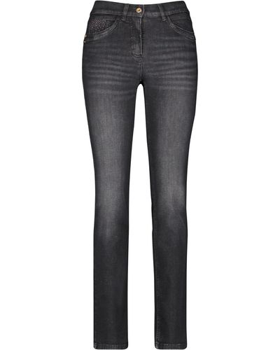 Gerry Weber 5-Pocket Jeans Best4me Slimfit mit Steinchendekor unifarben - Grau