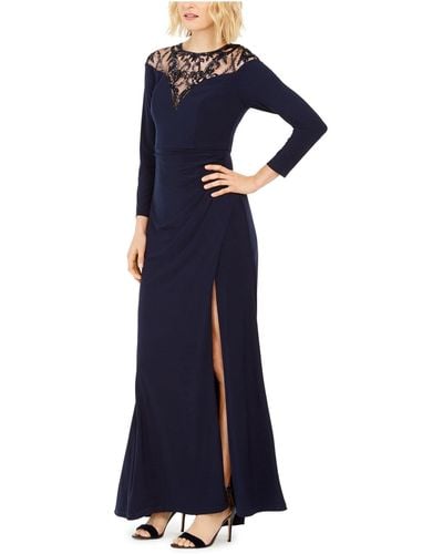 Adrianna Papell Jersey Gown With Sequin Yoke - Blue