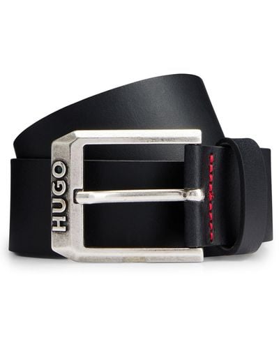 HUGO S Gelio-c Sz40 Leather Belt With Logo Pin Buckle - Black