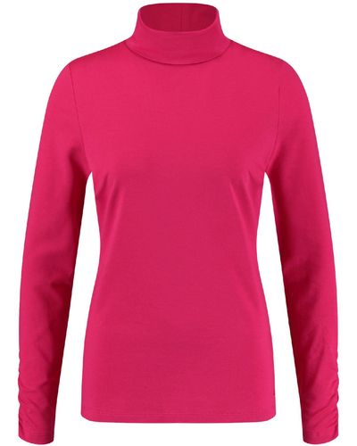 Gerry Weber Langarmshirt mit Rollkragen und Raffung am Ärmel Langarm unifarben Dragon Fruit 48 - Pink