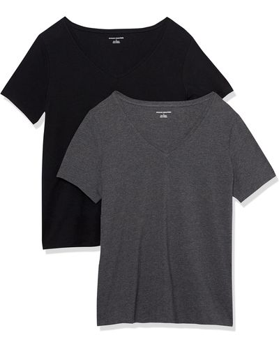 Amazon Essentials Camiseta de Cuello en v de ga Corta y Ajuste Clásico Mujer - Negro