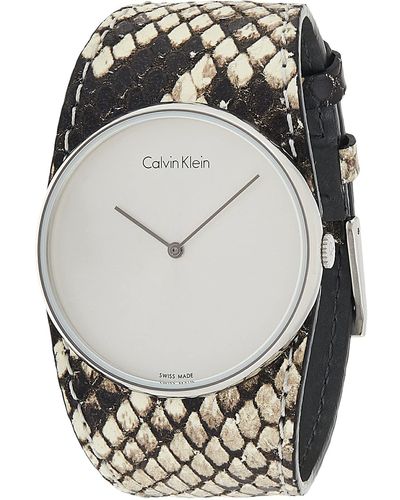 Calvin Klein Analog Quarz Uhr mit Leder Armband K5V231L6 - Grau