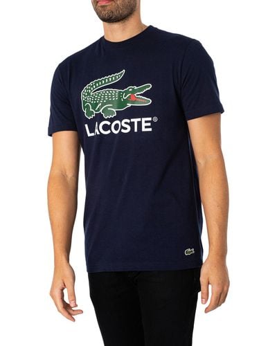 Lacoste T-Shirt aus Baumwoll-Jersey mit Signatur-Aufdruck - Blau