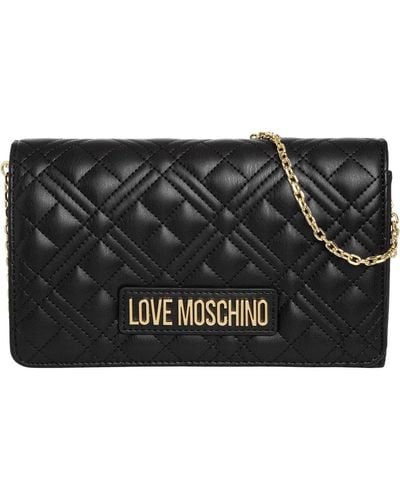 Love Moschino Womens Diamond Quilt Flapover Black Cross Body Bag In Black - Nero