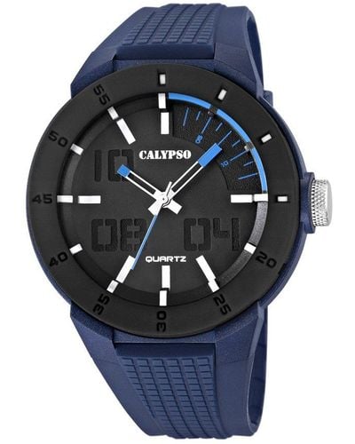 Calypso St. Barth Quartz Watch With Black Dial Analogue Display And Blue Plastic Strap K5629/3