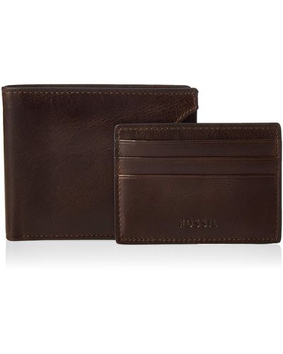 Fossil Derrick Leather Bifold Sliding 2-in-1 With Removable Card Case Wallet - Brown