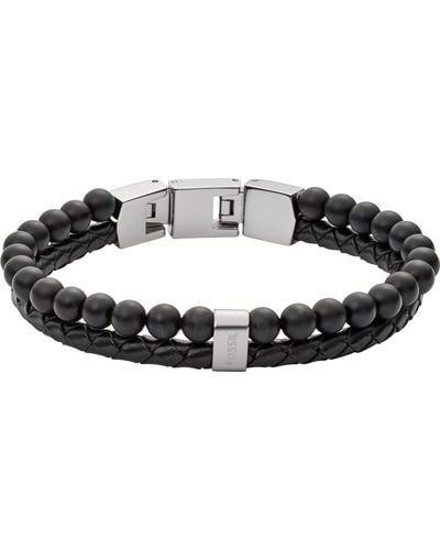 Fossil Leather And Beaded Bracelet - Black