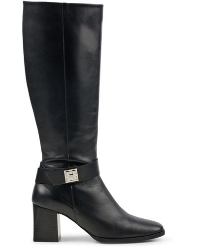 HUGO Knee-high Boots In Nappa Leather With Logo Trim - Black