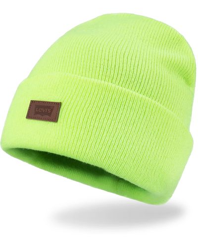 Levi's Adult All Season Comfy Leather Logo Patch Cuffed Hero Beanie Hat - Green