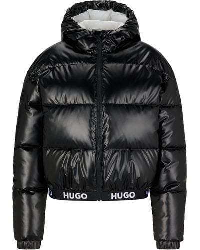 HUGO Faryne-1 Regular-Fit Jacke mit Kapuze und Logo am Bund Schwarz M