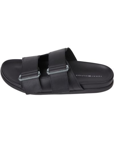 Tommy Hilfiger Claquettes Leather Buckles Sandal Sandales de Bain - Noir