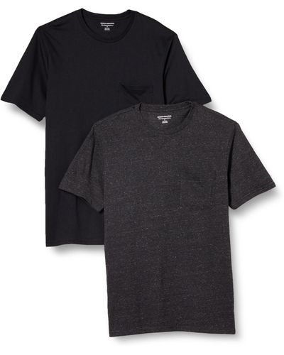 Amazon Essentials T-Shirt Col Rond à Une Poche et ches Courtes Coupe Ajustée - Noir
