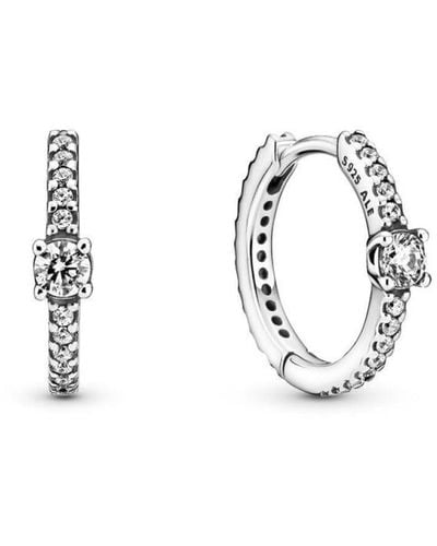 PANDORA Timeless Sterling Silver Sparkling Hoop Earrings With Clear Cubic Zirconia - Metallic