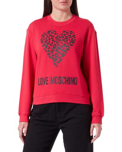 Love Moschino Regular Fit with Maxi Animalier Heart And Logo. Maglia di Tuta - Rosso