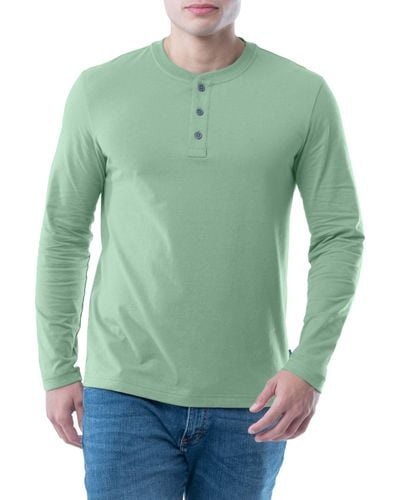 Lee Jeans T-Shirt Henley a iche Lunghe in Morbido Cotone Lavato Maglietta Senza Collo - Verde