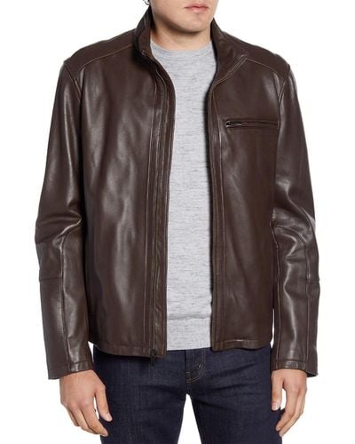 Cole Haan Classic Leather Moto Jacket - Brown