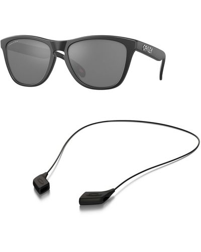 Oakley Sunglasses Bundle: Oo 9013 9013f7 Frogskins Matte Black Prizm Bl Accessory Shiny Black Leash Kit - Grey