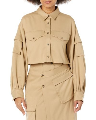 The Drop Travertine Cropped Cargo Shirt Jacket By @karenbritchick - Natural