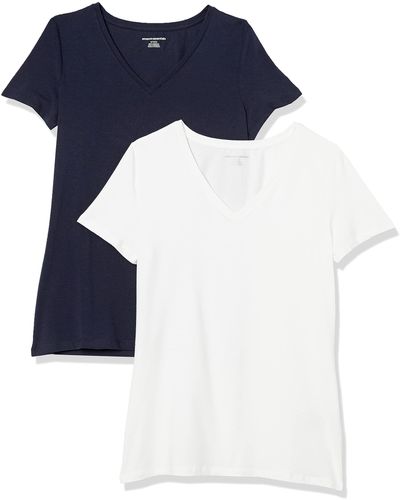 Amazon Essentials Camiseta de Cuello en v de ga Corta y Ajuste Clásico Mujer - Azul