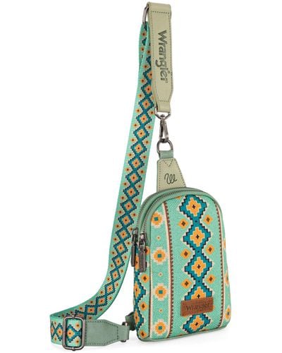 Wrangler Aztec Crossbody Sling Bags For Cross Body Purse With Detachable Strap - Green