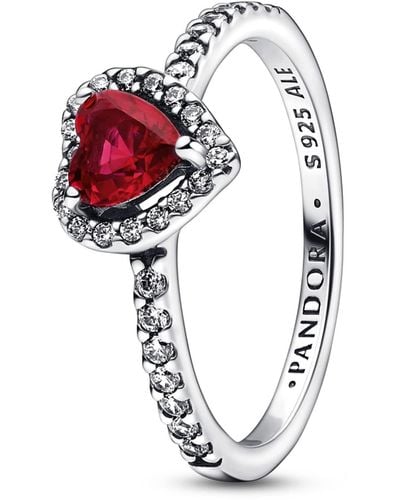 PANDORA Timeless Anello con cuore in argento Sterling con cristallo rosso ciliegia Jubilee e zirconi cubici trasparenti - Rosa