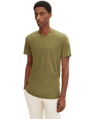 Tom Tailor Basic T-Shirt mit V-Neck 1032265 - Grün