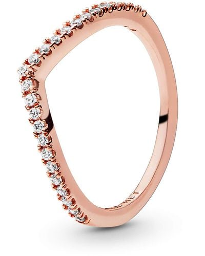PANDORA Sparkling Wishbone Ring mit 14 Karat rosévergoldete Metalllegierung und Cubic Zirkonia Steinen Timeless Collection - Pink