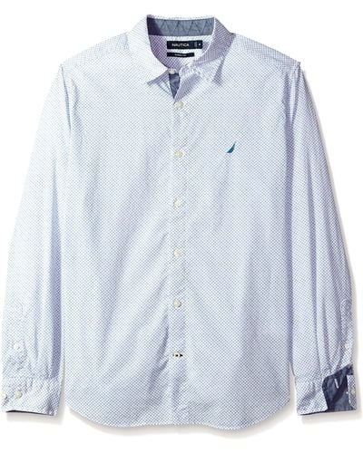 Nautica Classic Fit Long Sleeve Print Pattern Shirt Hemd mit Button-Down-Kragen - Blau