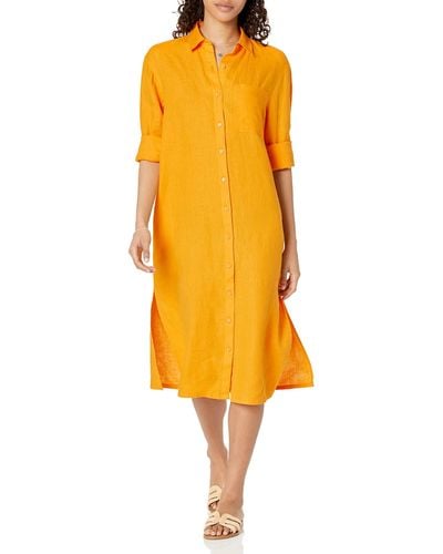 The Drop Fiona Relaxed Linen Midi Shirt Dress - Yellow