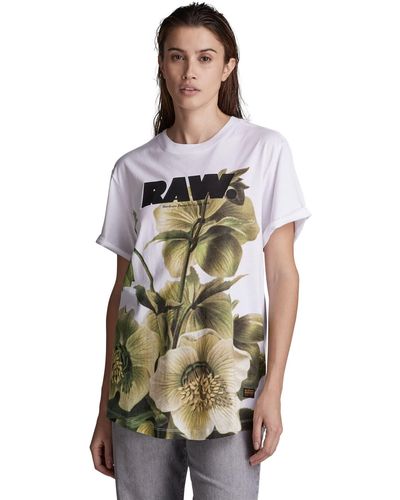 G-Star RAW Top Lash Fem Flower Photo Graphic Camiseta - Blanco