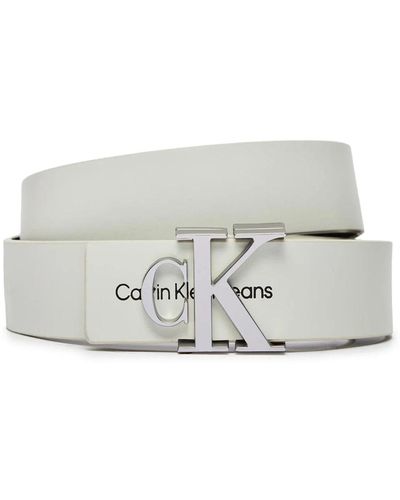 Calvin Klein Belt Mongram Hardware 3.0 Cm Leather Black 75 Cm - White