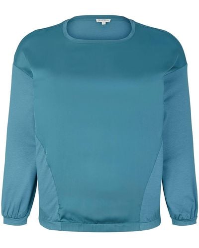 Tom Tailor 1035823 Plussize Langarmshirt aus Material-Mix - Blau