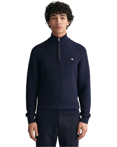 GANT Cotton Texture Mezza Zip Maglione - Blu