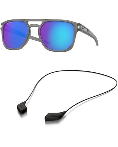 Oakley Sunglasses Bundle: Oo 9436 943606 Latch Beta Matte Grey Ink Priz Accessory Shiny Black Leash Kit - Blue