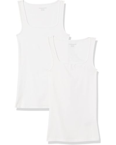 Amazon Essentials Camiseta sin gas con Cuello Cuadrado y Corte Ajustado Mujer - Blanco